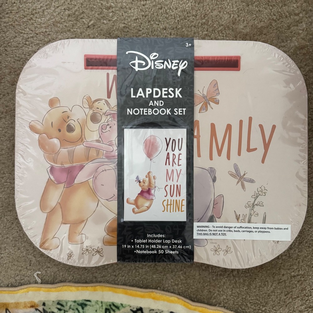 Disney Winnie the Pooh Lap Desk Notebook Set Kids Peach Orange Tablet Holder NEW